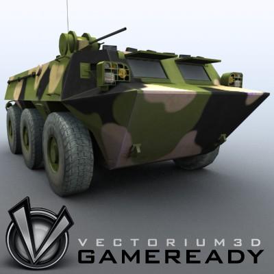 3D Model of Game-ready model of Chinese ZSL92 Wheeled Armoured Vehicle with 2 color schemes. Each scheme include: 3 RGB textures (hull,turret,wheels) and 1 RGBA texture (windows) - 3D Render 4